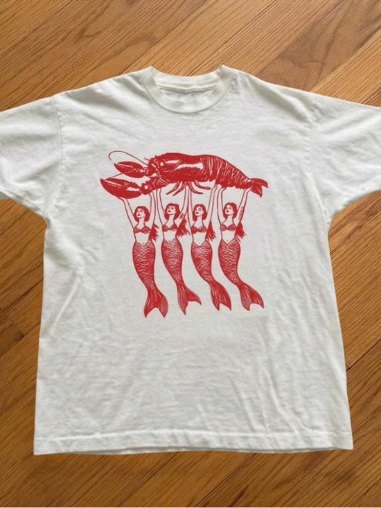 Gildan Other - White Graphic Swim T-Shirt with Red Lobster & Mermaids